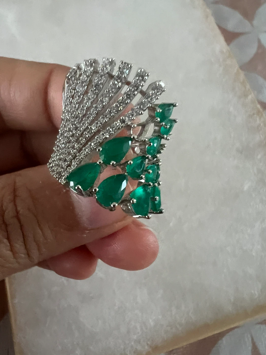 Emerald & Silver Cocktail Ring
