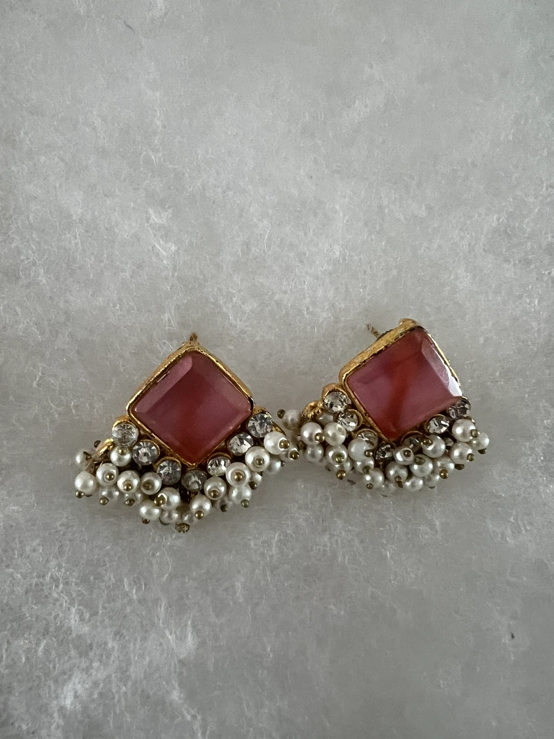 Earrings - Pink Stone with Pearl Details - photo 2