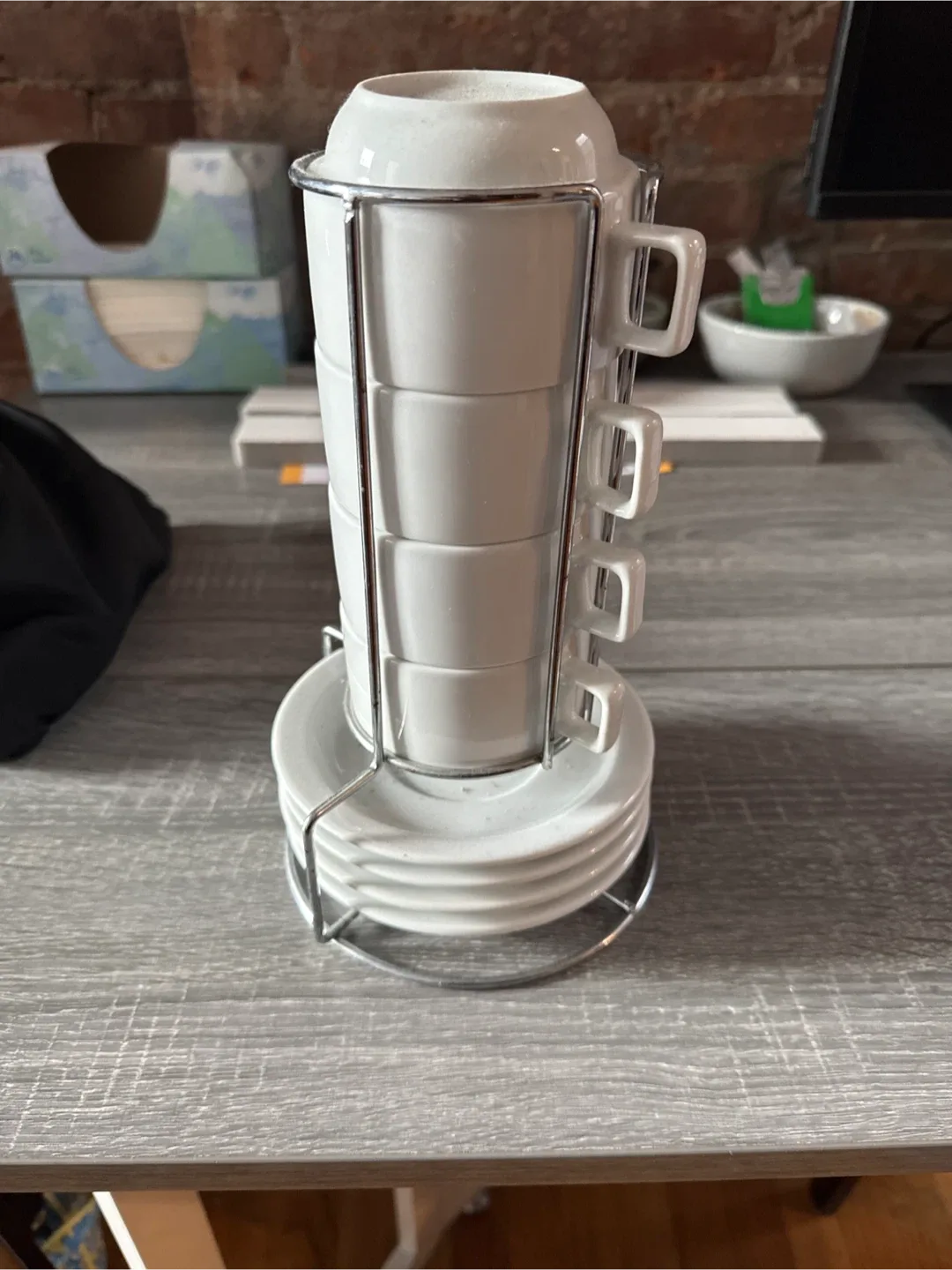 Coffee Cups and Saucers with Stand - White