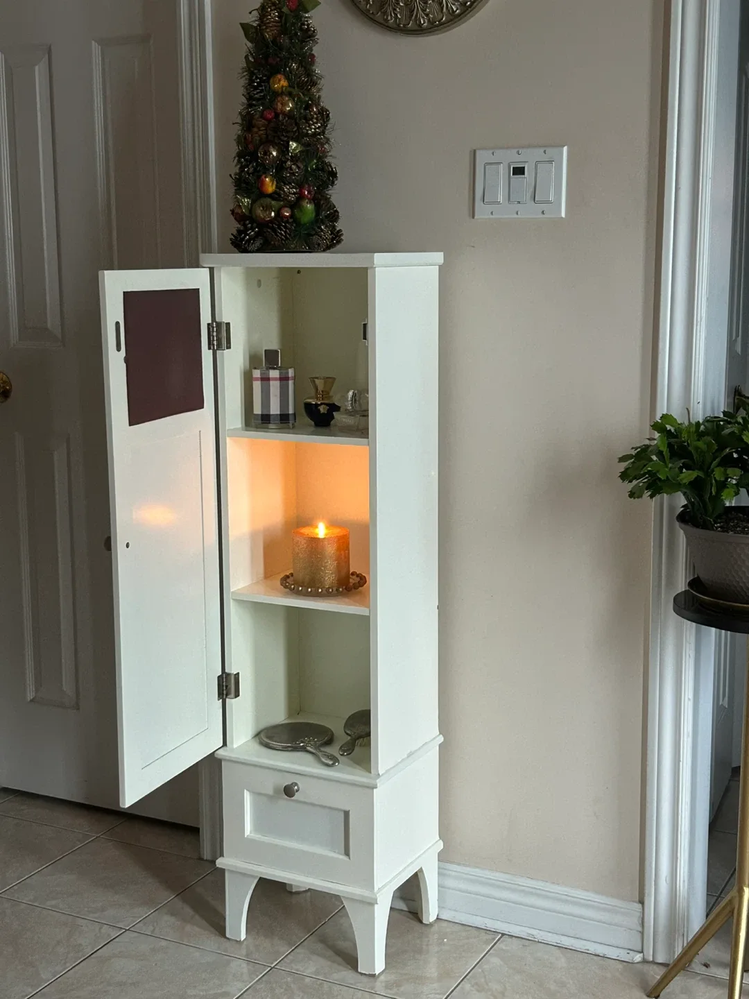White Storage Cabinet with Door & Drawer