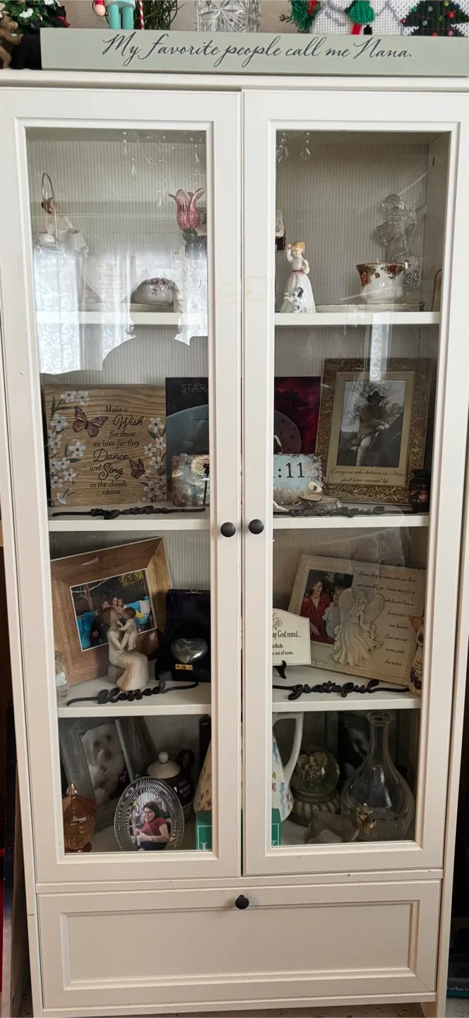 White Display Cabinet with Glass Doors