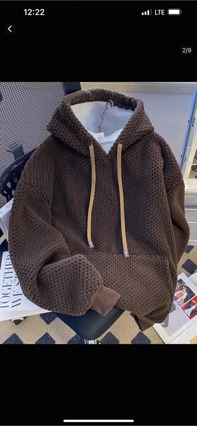 Fuzzy Fleece Hoodie - Brown, Cream, Red