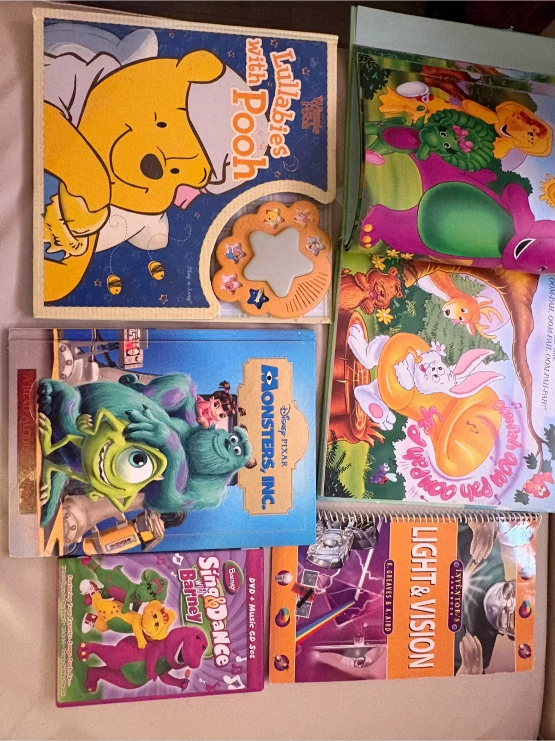 Kids' Books - Winnie the Pooh, Monsters Inc, Barney