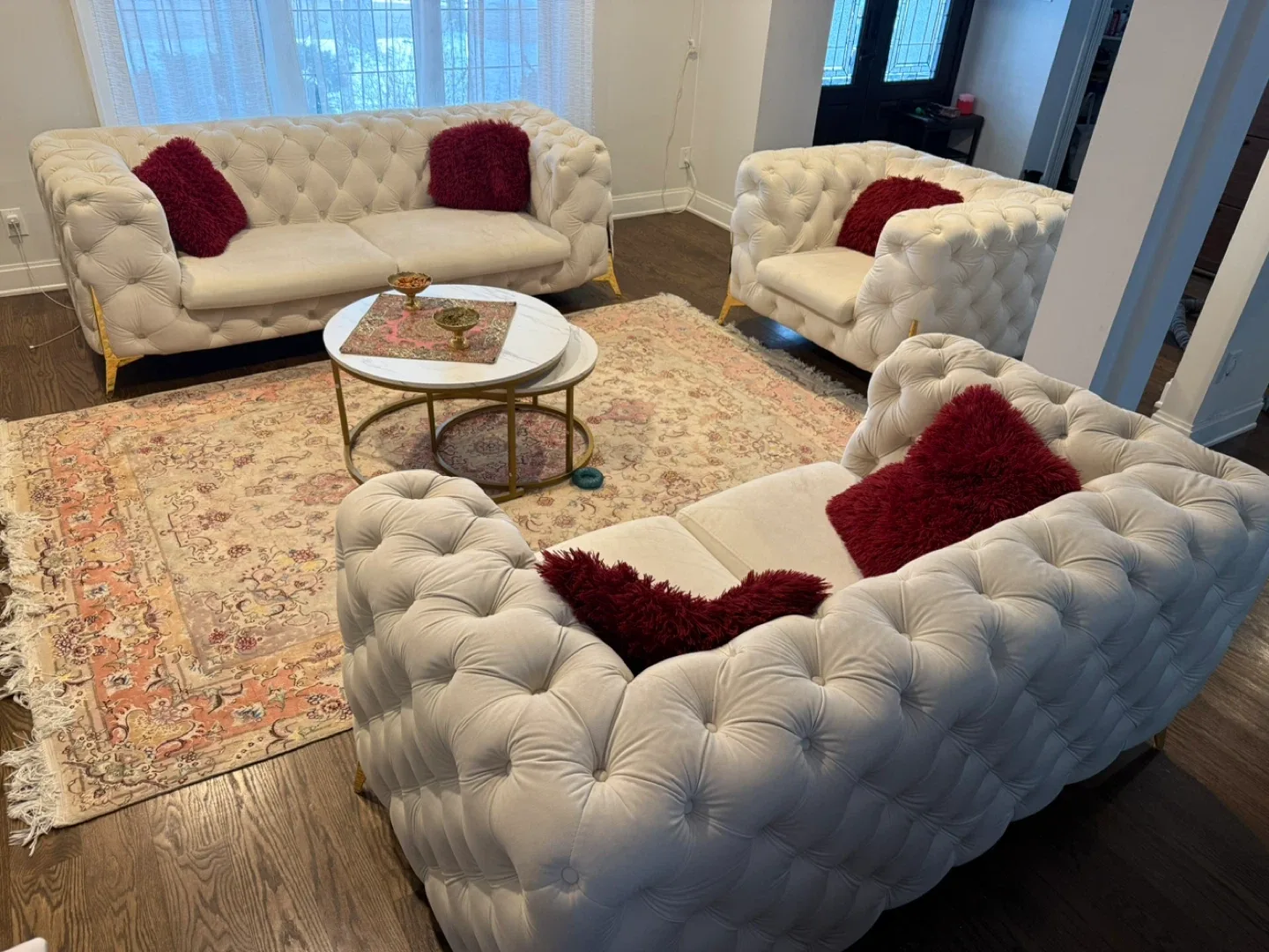 White Tufted Sofa and Loveseat Set