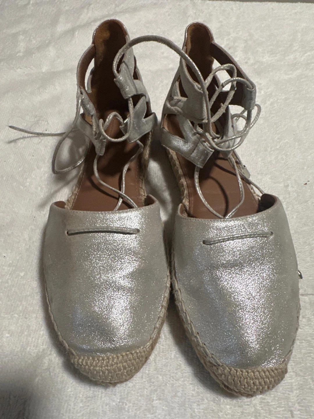 Aquazzura Silver Espadrille Sandals Size 7