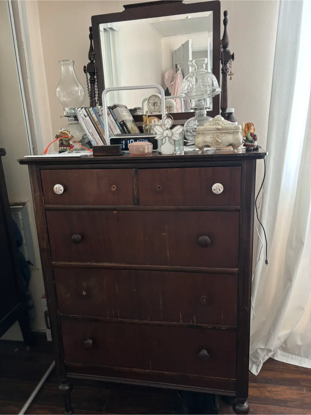 Antique Wooden Dresser with Mirror