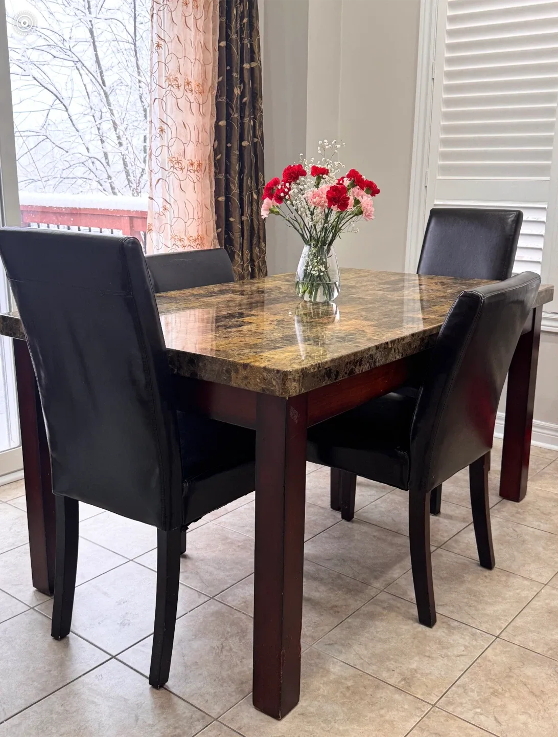 Dining Table with 4 Black Chairs