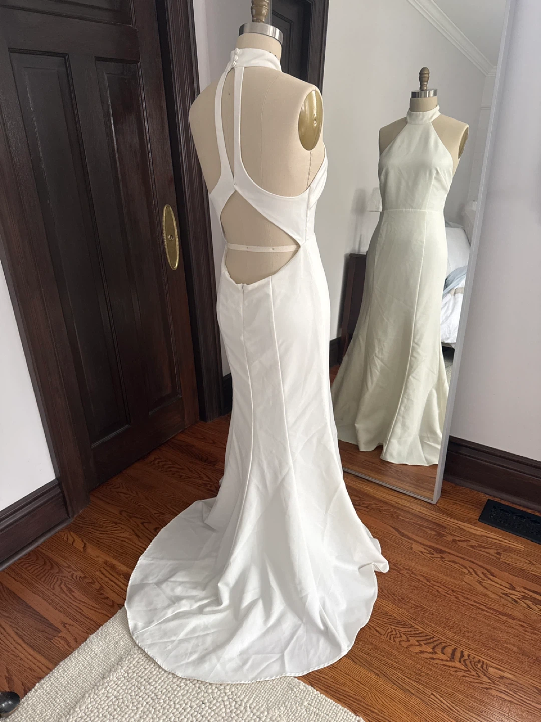 White Halter Neck Wedding Dress