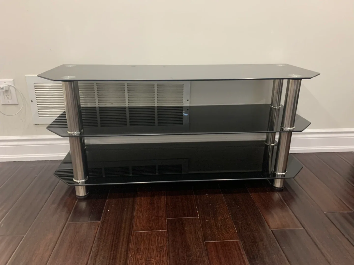 Black Glass TV Stand with Chrome Legs