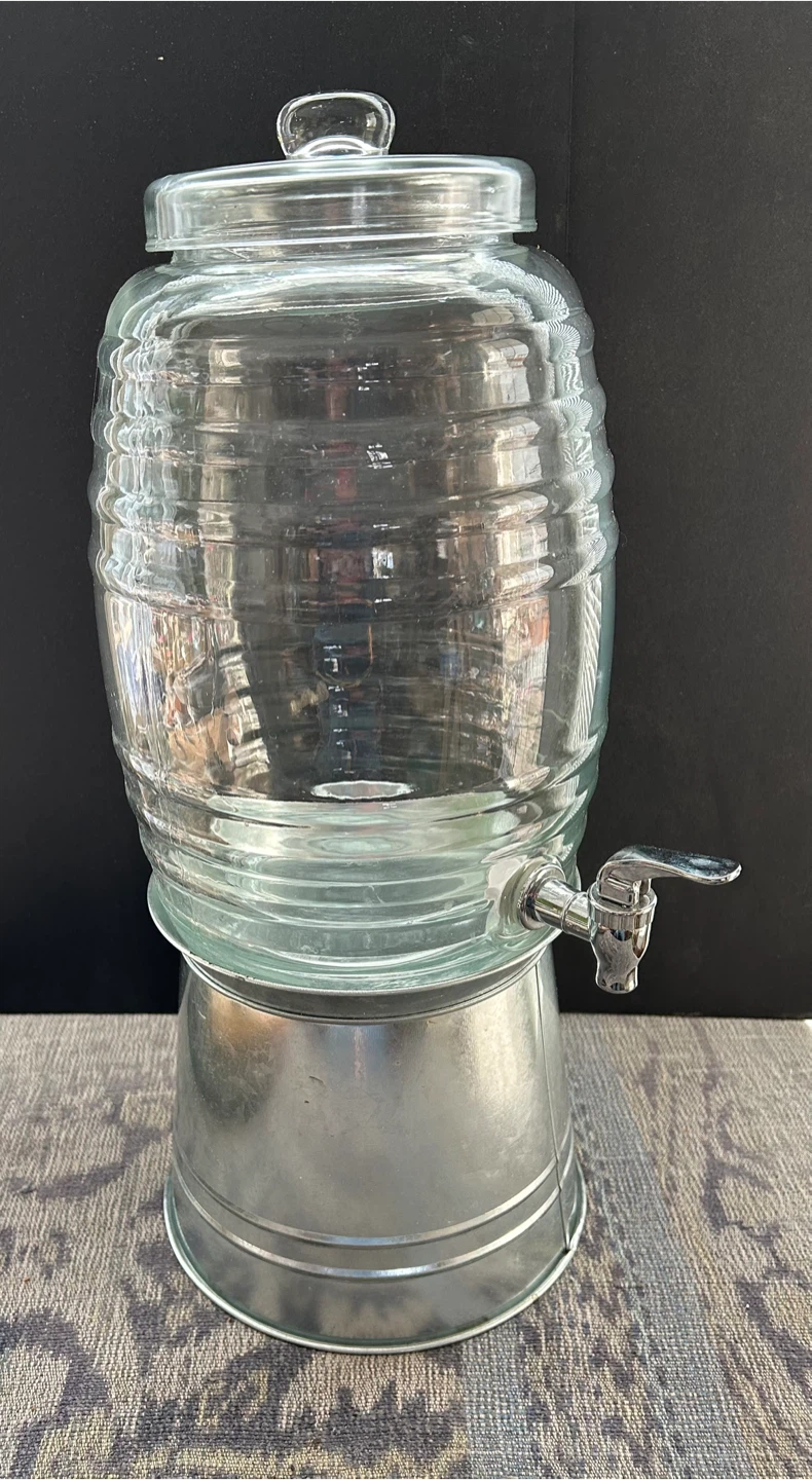 Glass Beverage Dispenser with Metal Stand
