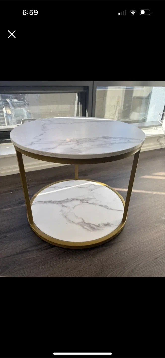 Round Side Table with Marble Top