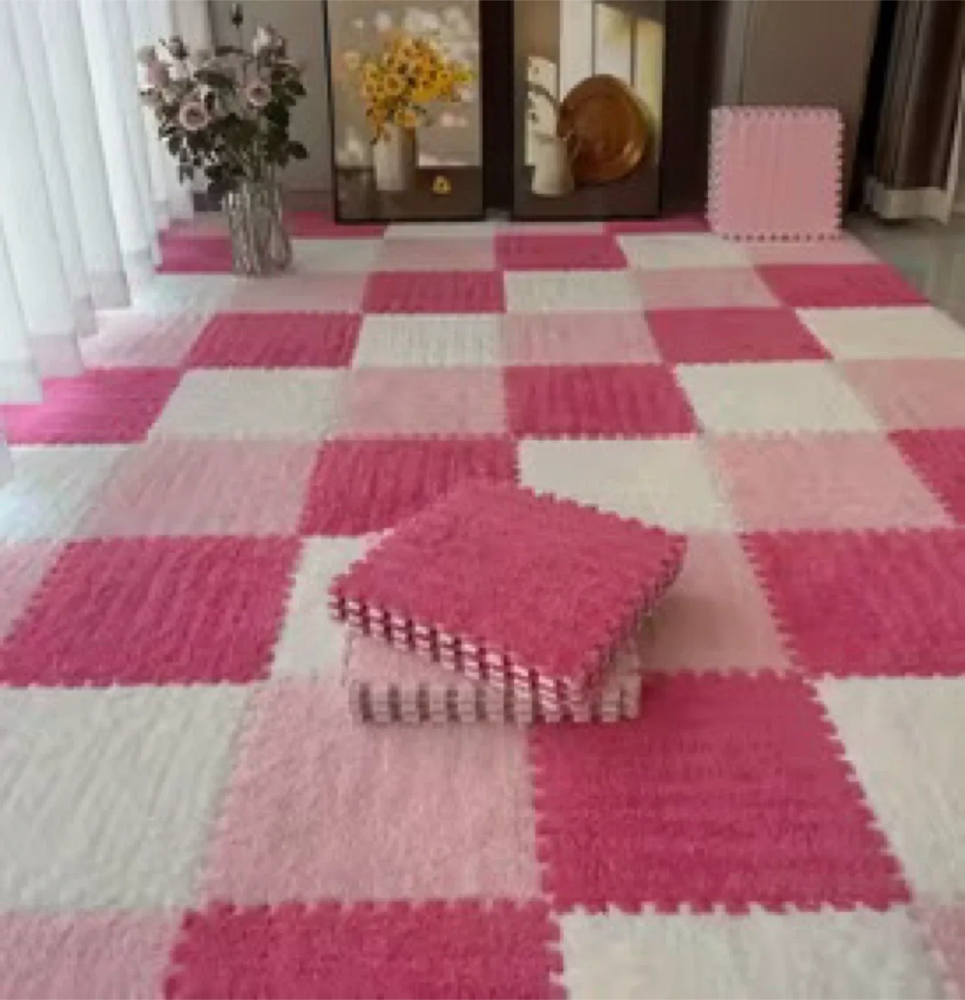 SEALED NEW 18Pink+Rose+White Interlocking Foam Play Mat Tiles