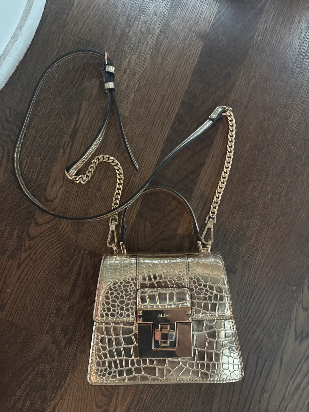 ALDO Gold Crocodile-Embossed Crossbody Bag