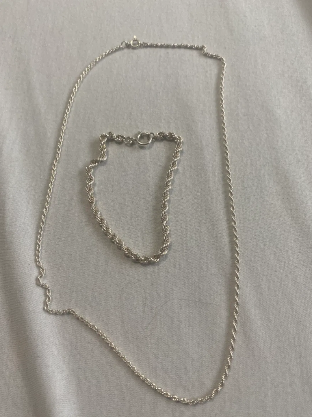 Silver Rope Chain Necklace & Bracelet Set