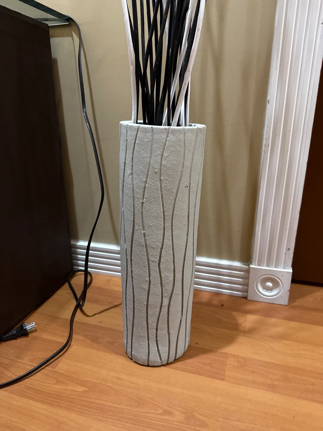 Decorative White Vase with Black and White Sticks