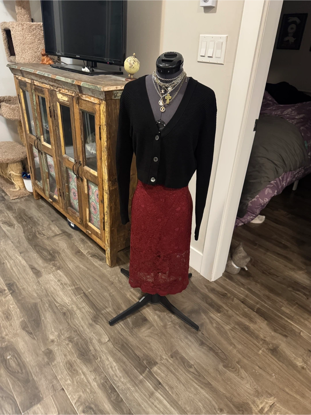 Ganni “camellia lace” Red Skirt - photo 5