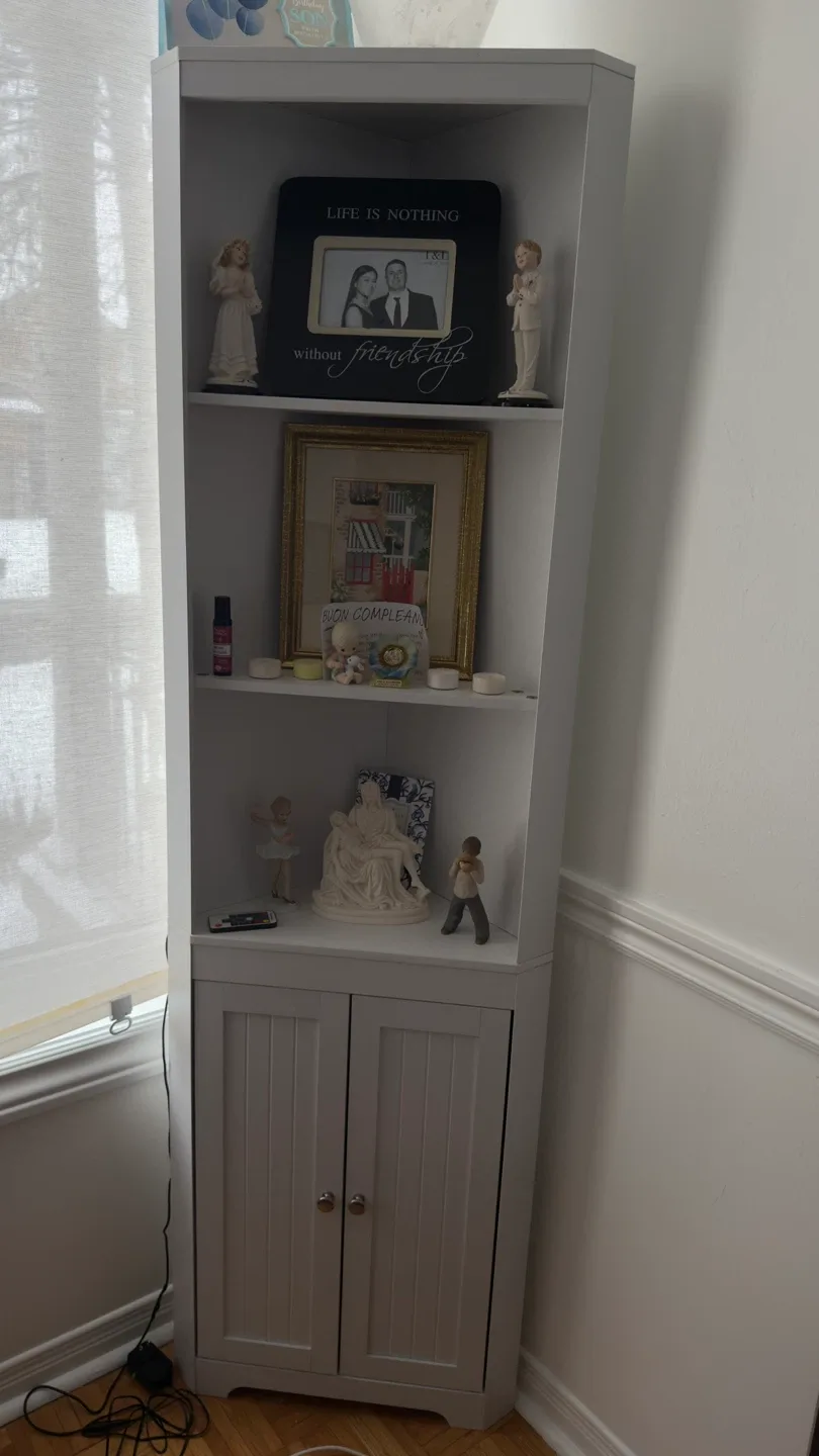 White Corner Shelf with Cabinet