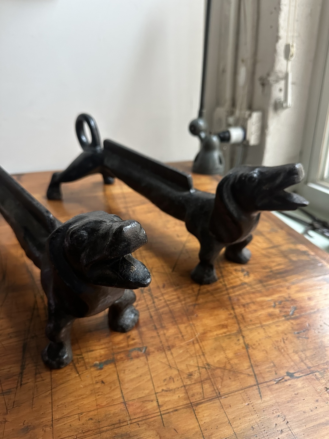 Antique Cast Iron Dachshund Pair Boot Scraper Door Stops HEAVY - photo 2