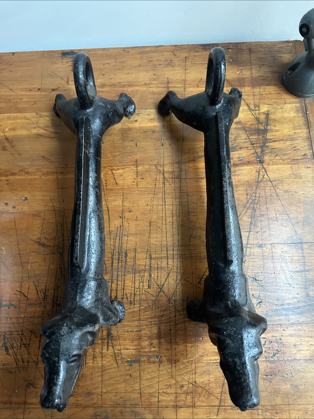 Antique Cast Iron Dachshund Pair Boot Scraper Door Stops HEAVY - photo 4