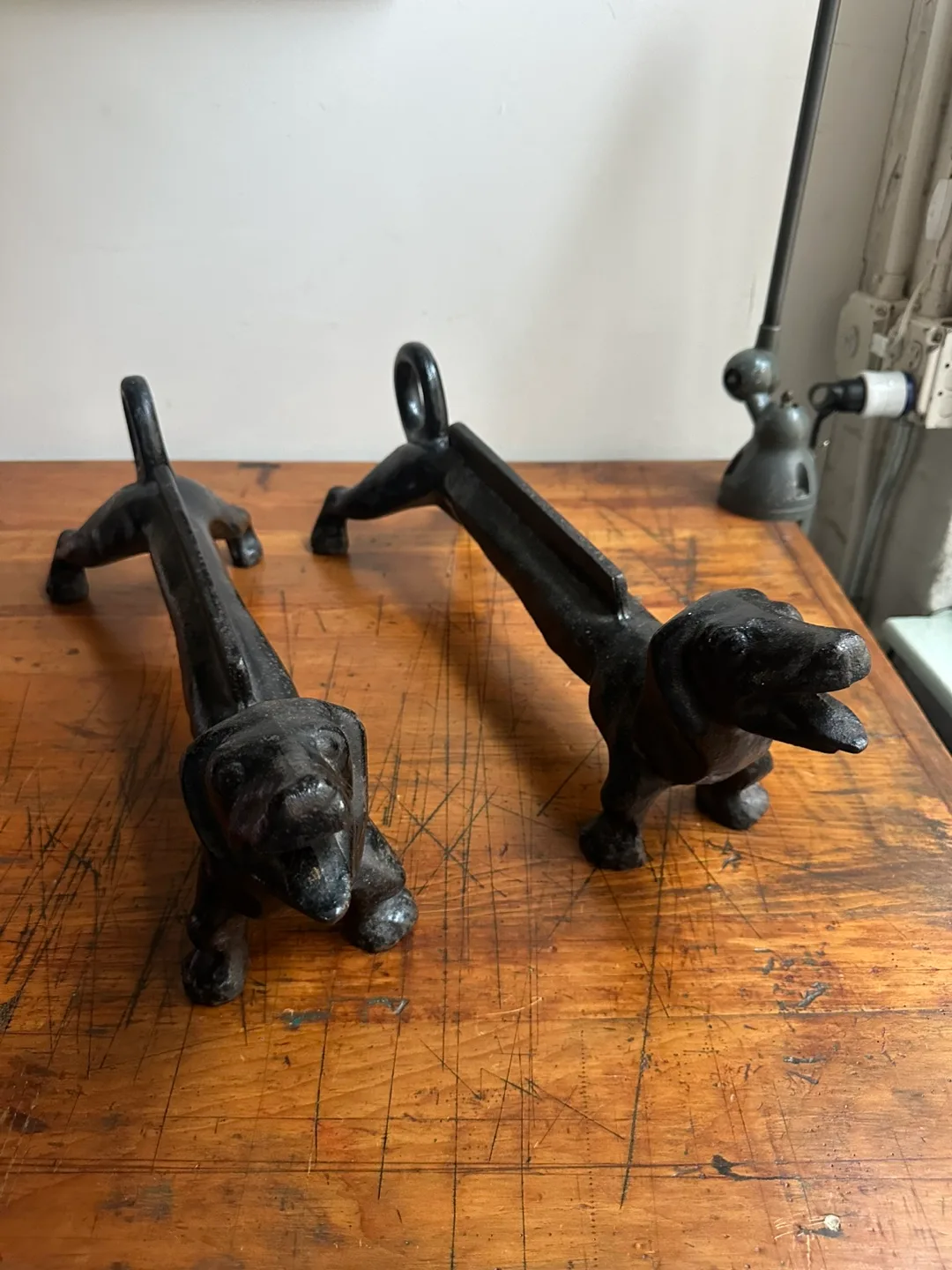 Antique Cast Iron Dachshund Pair Boot Scraper Door Stops HEAVY