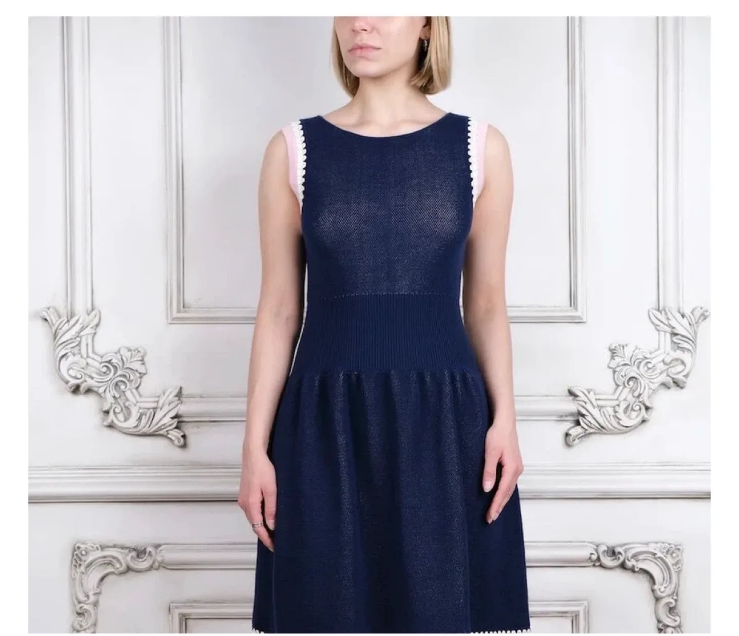 Oscar de la Renta Navy and Pink Dress sz med