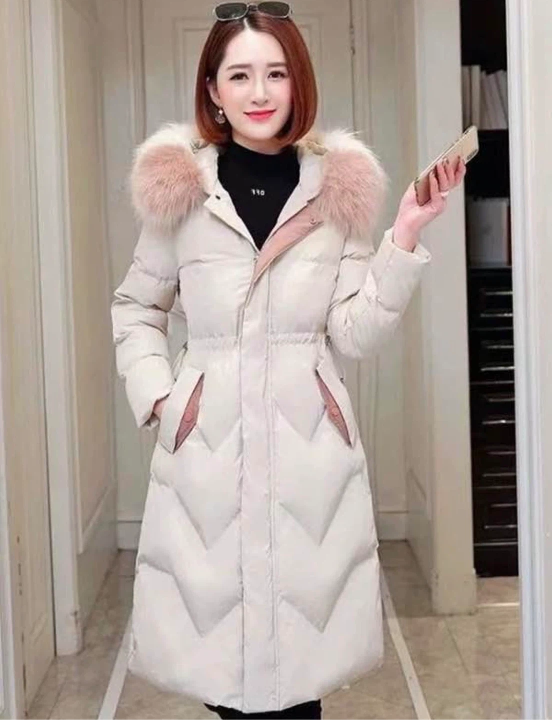 Padded Winter Coat with Fur Hood Trim Size XL - photo 3