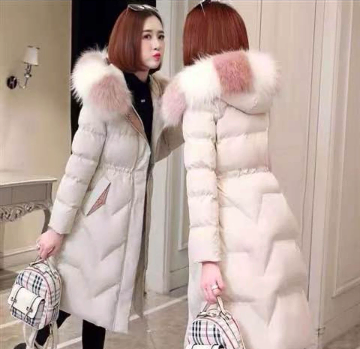 Padded Winter Coat with Fur Hood Trim Size XL - photo 4
