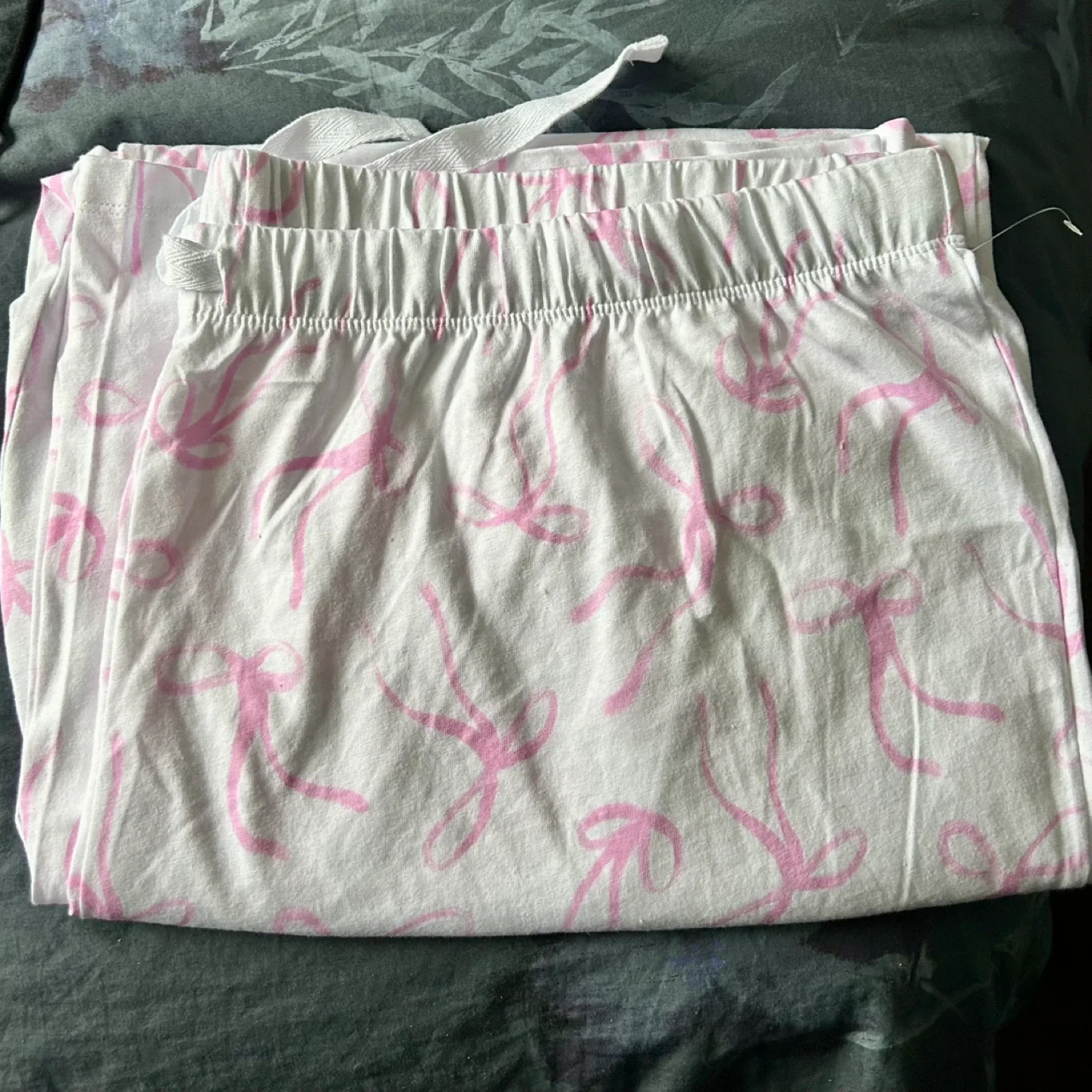 New White Pajama Pants with Pink Bows