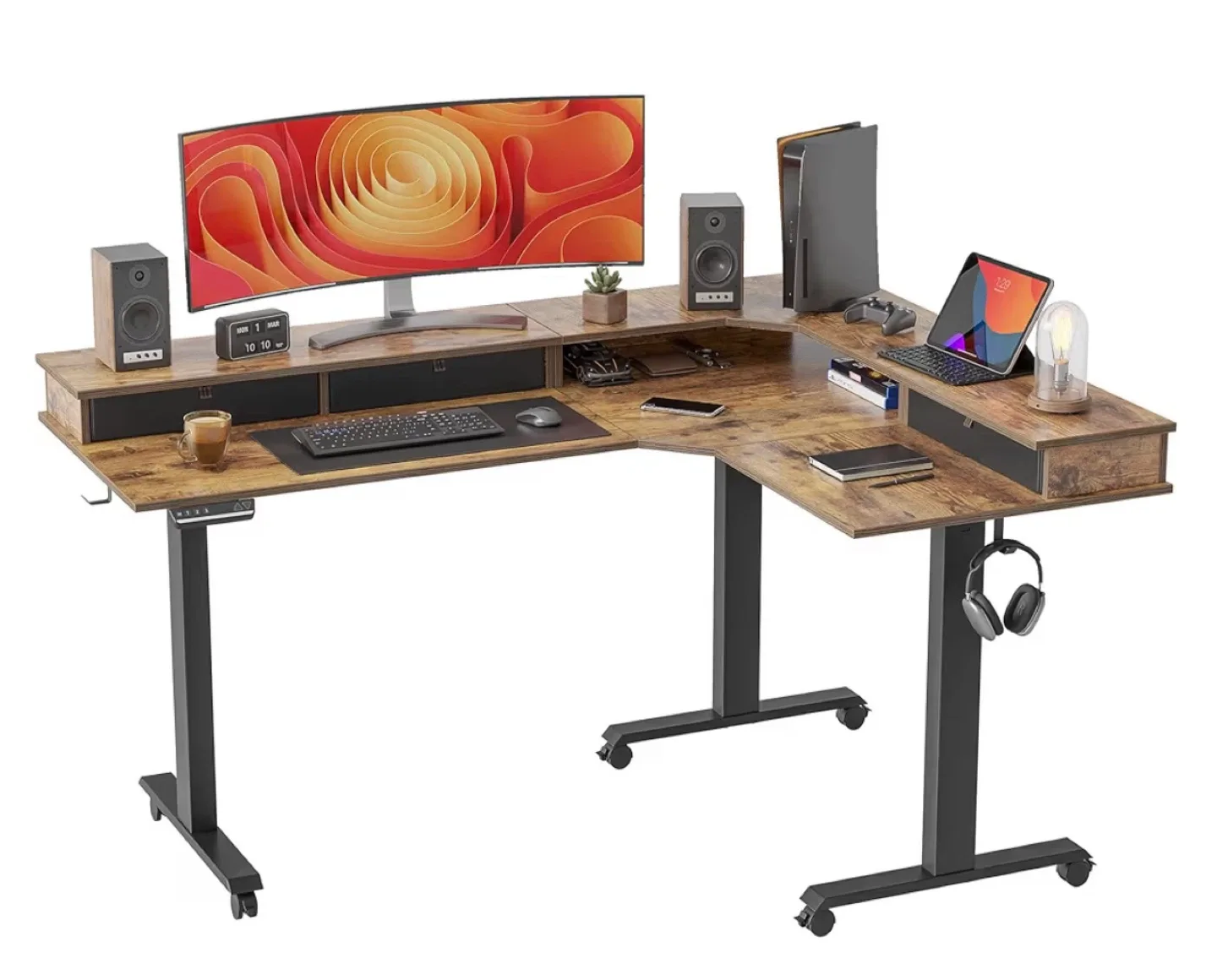 L-Shaped Standing Desk with Electric Motors