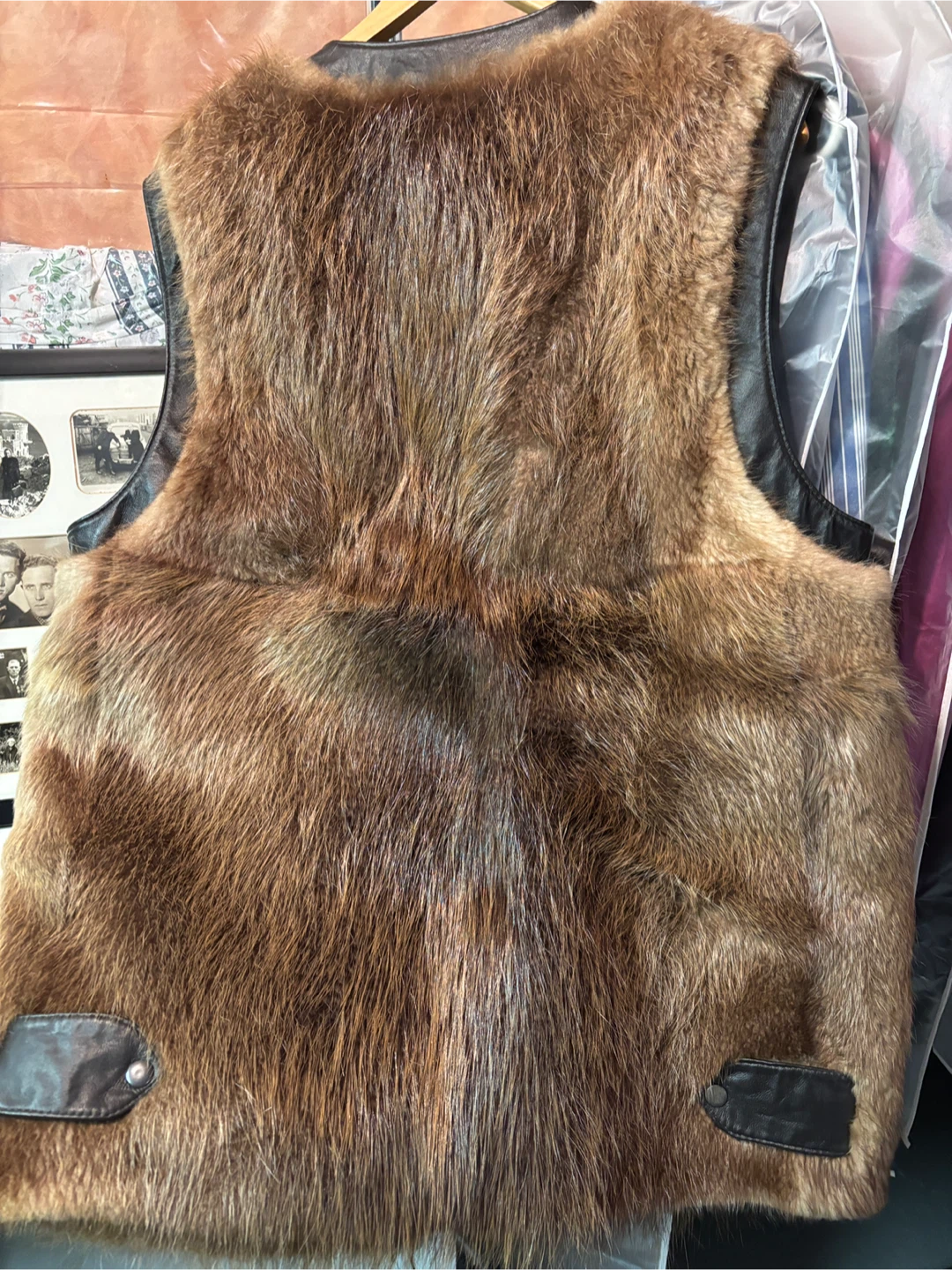 Fur Rainbow Leather Trim Vest, Size L-XL - photo 2