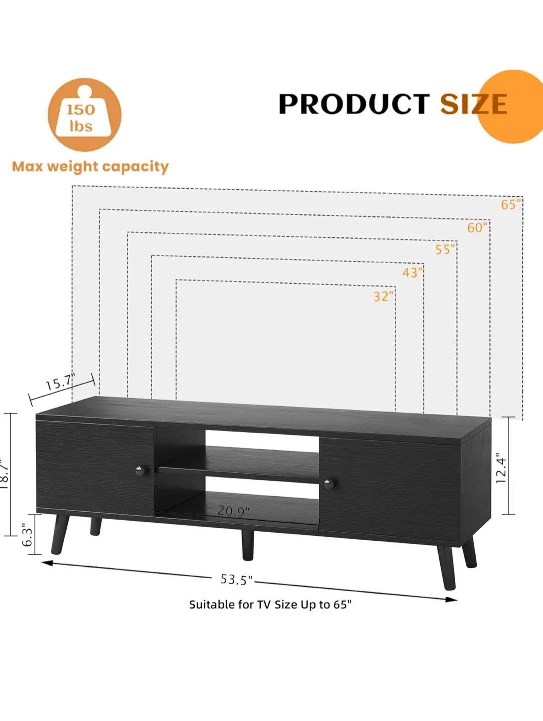 Black TV Stand - TV Unit image indicator(3)