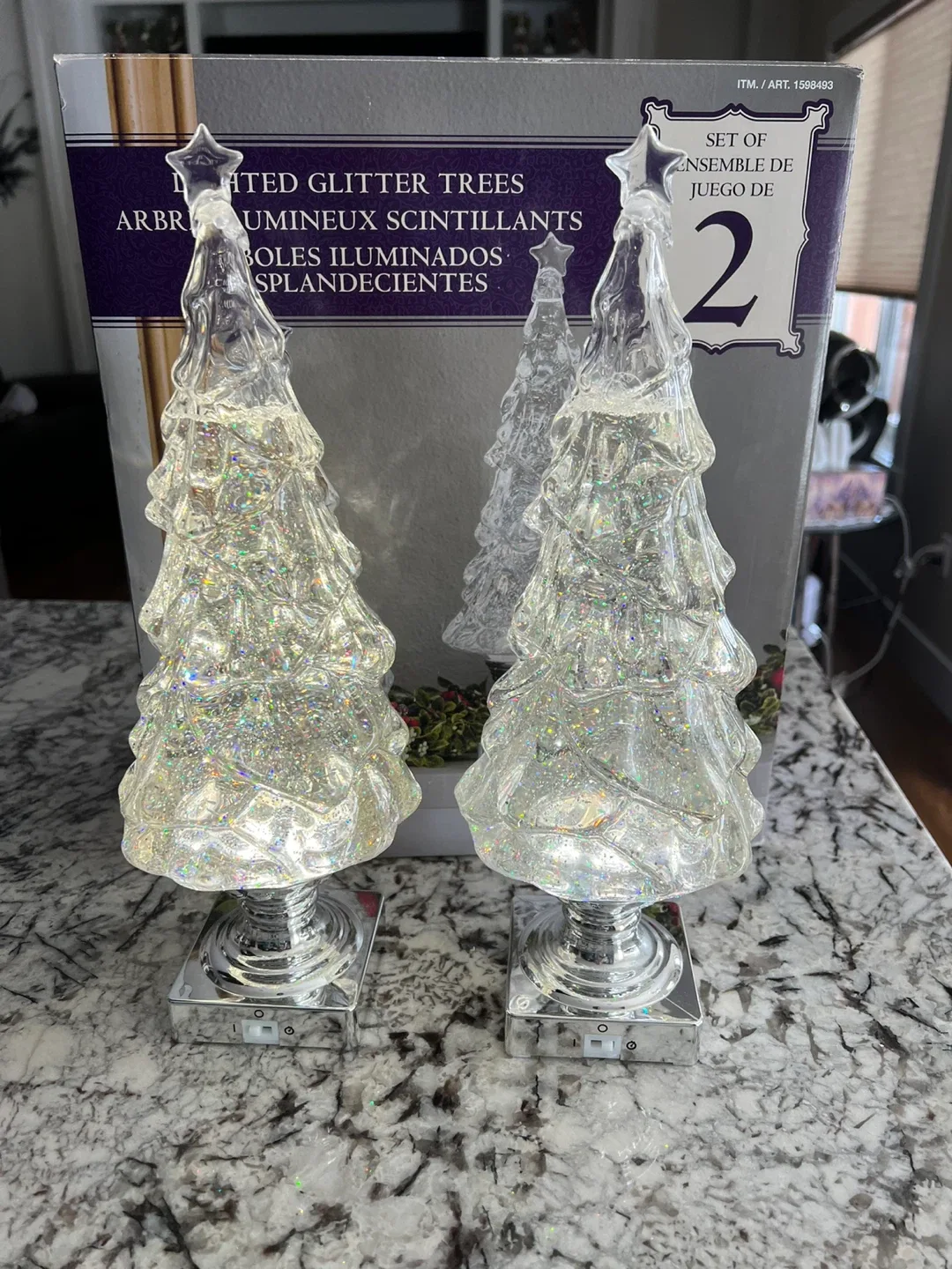 Set of 2 Lighted Glitter Trees
