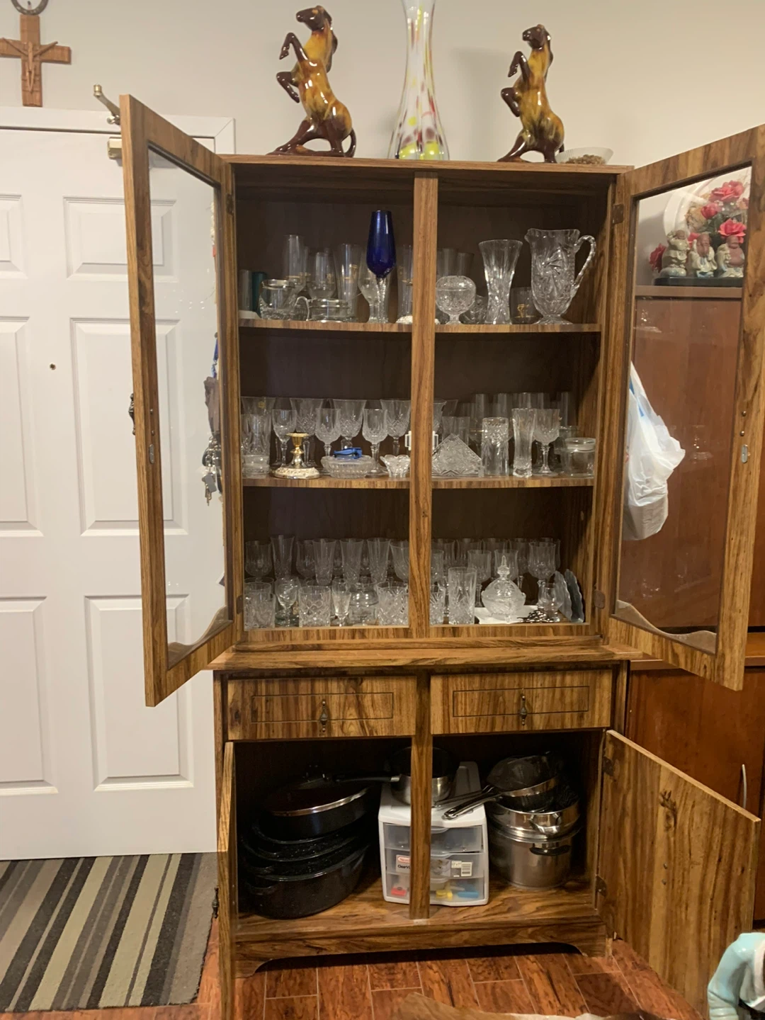 Vintage Wood Hutch with Glass Doors - photo 3