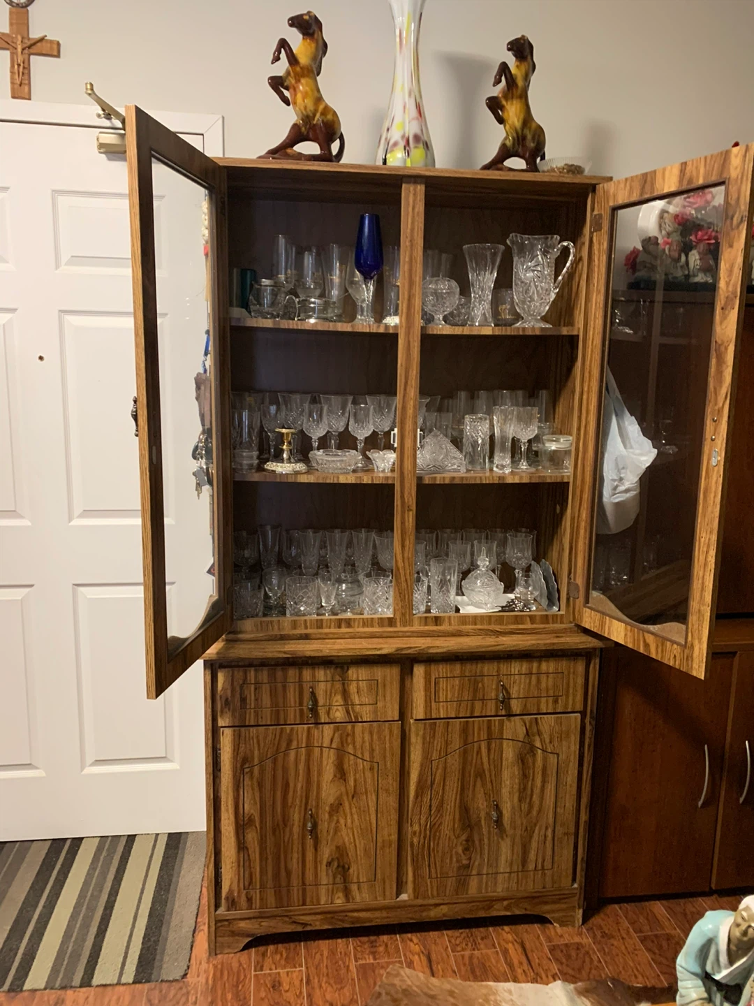 Vintage Wood Hutch with Glass Doors - photo 2