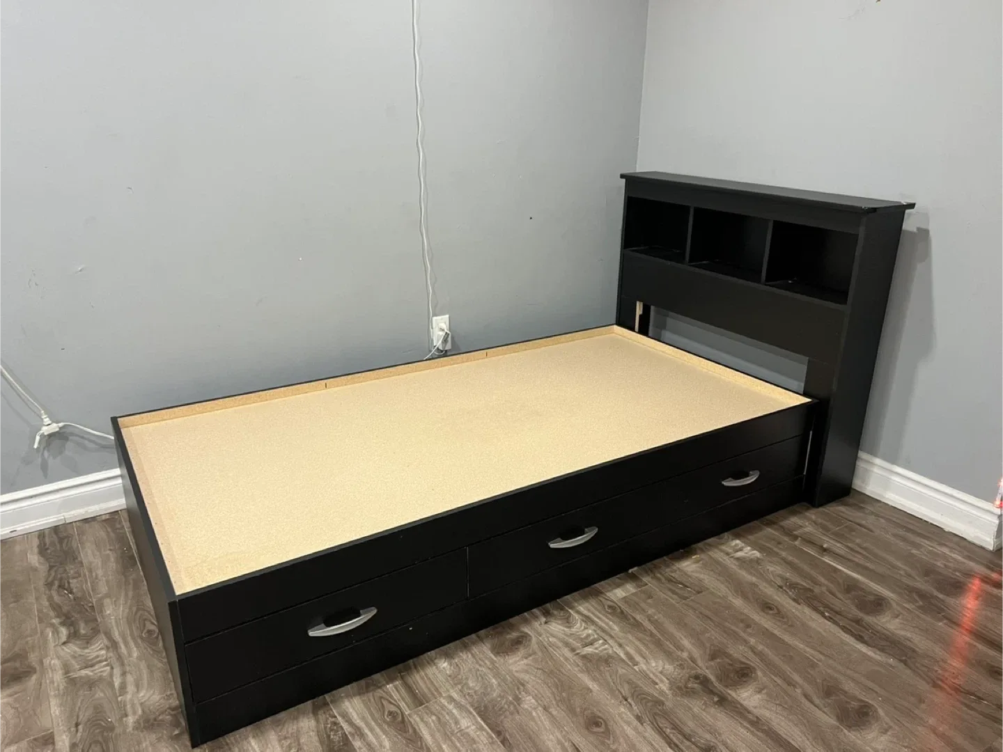 Black Twin Bed with Storage & Headboard