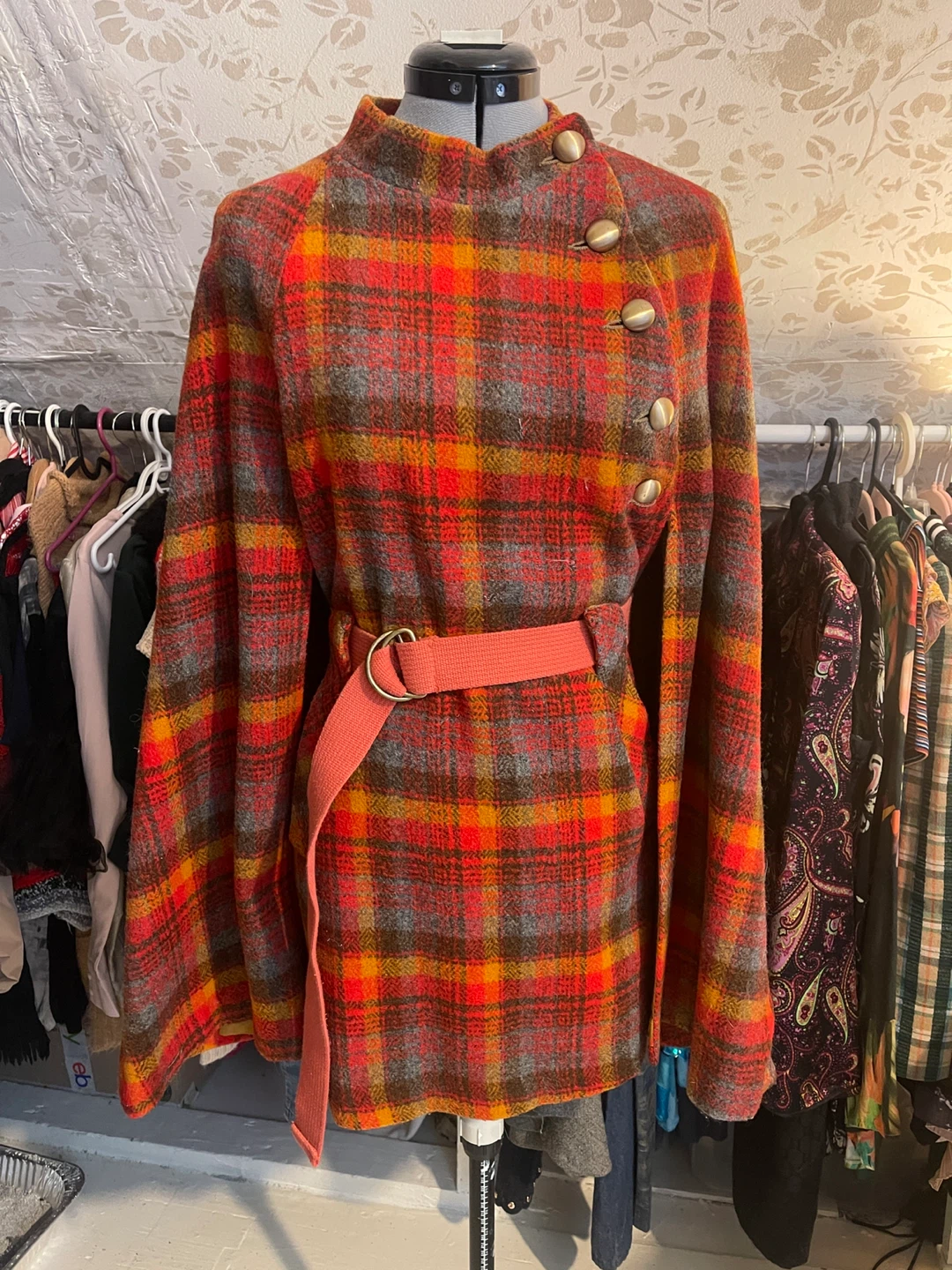 Vintage 60s Jerold Plaid Wool Cape Coat • Asymmetrical Jacket