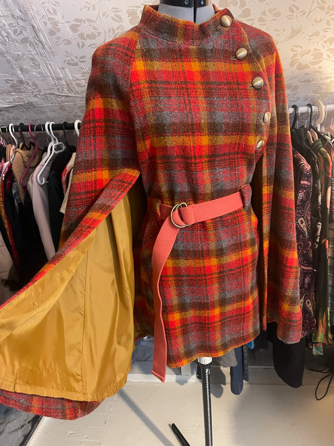 Vintage 60s Jerold Plaid Wool Cape Coat • Asymmetrical Jacket - photo 4