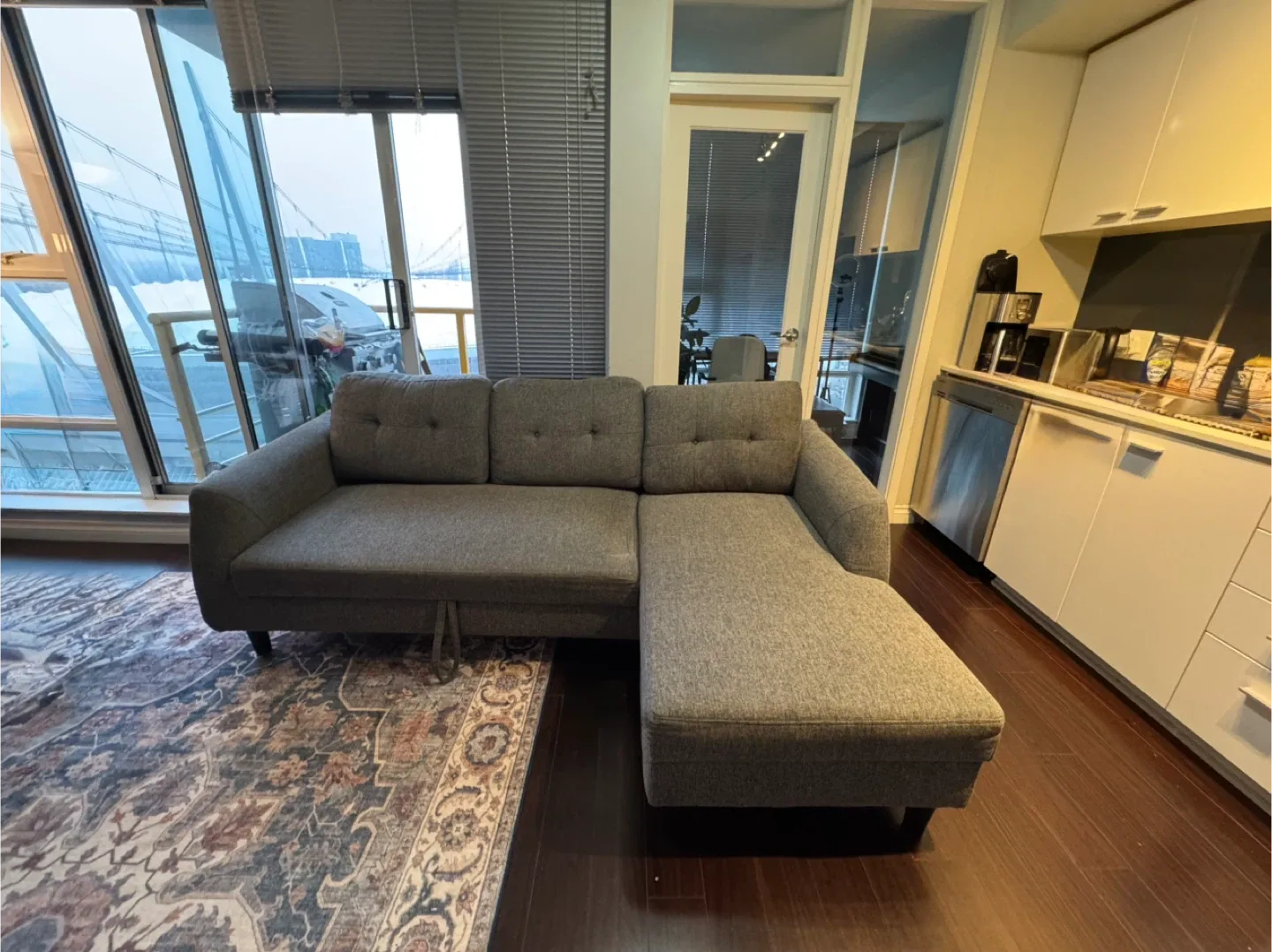 Grey Sectional Sofa Bed with Chaise – Excellent Condition