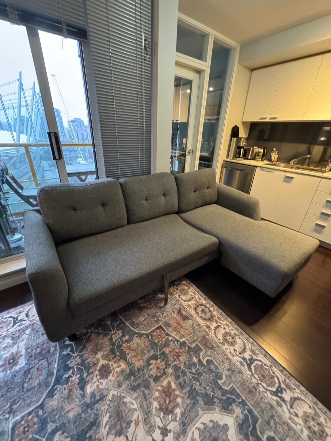 Grey Sectional Sofa Bed with Chaise – Excellent Condition - photo 2