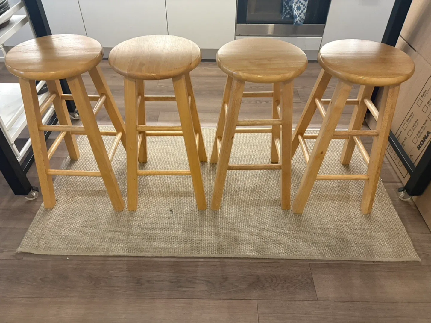 Set of 4 Wooden Bar Stools