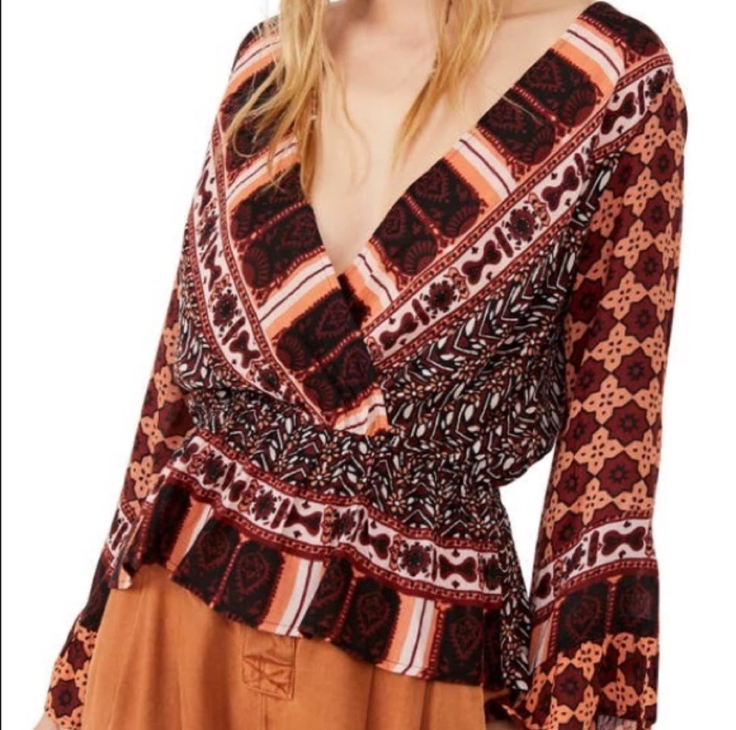 Free People Movement Rosalie Bell Sleeve Wrap Top Boho Blouse - photo 3