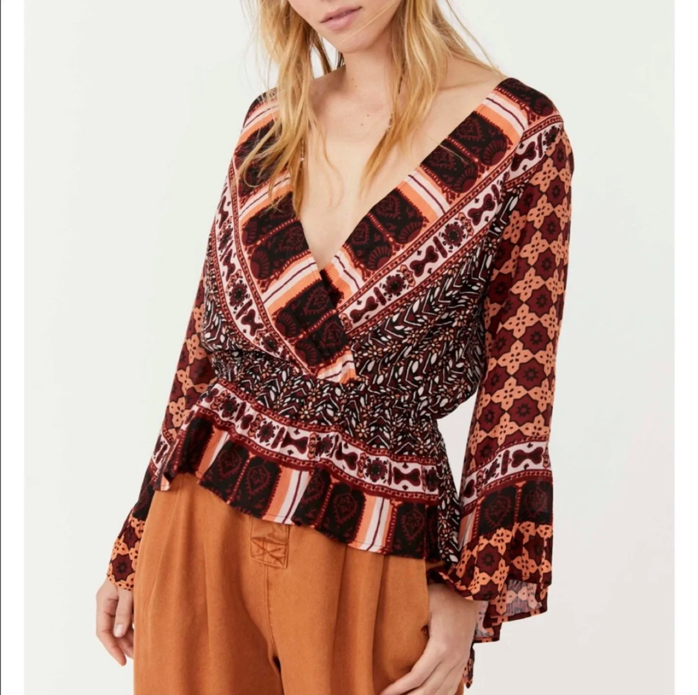 Free People Movement Rosalie Bell Sleeve Wrap Top Boho Blouse