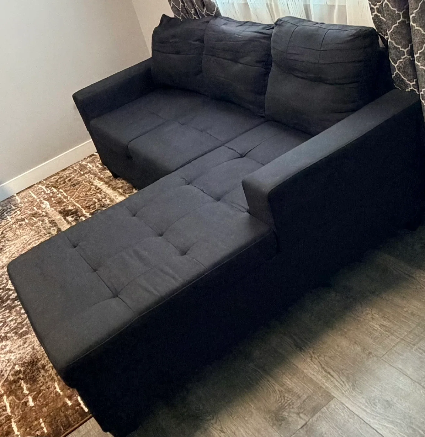 Black Sectional Sofa with Chaise.