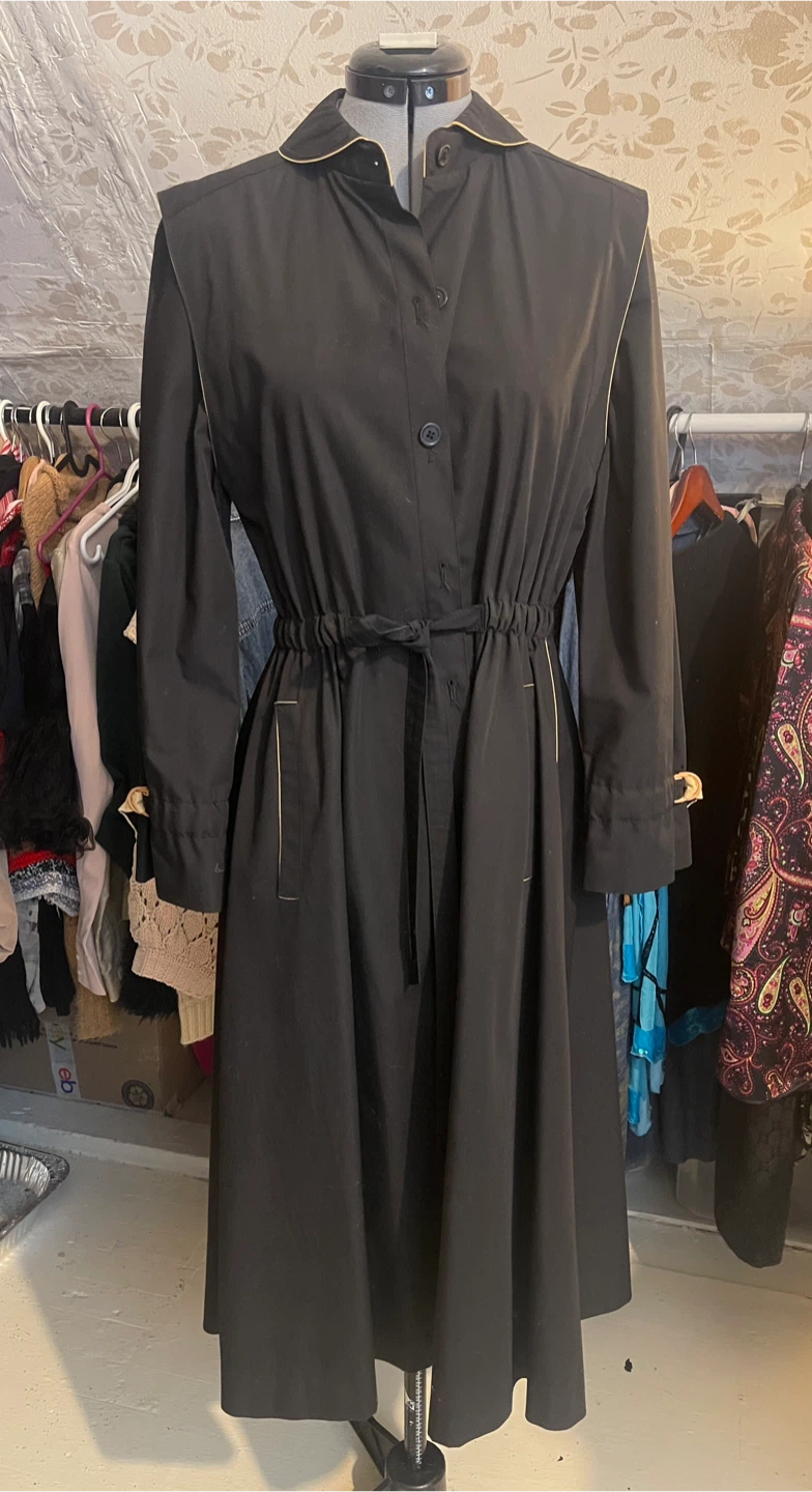Vintage West Germany Black Trench Dress Coat – Size 36 fits S/M