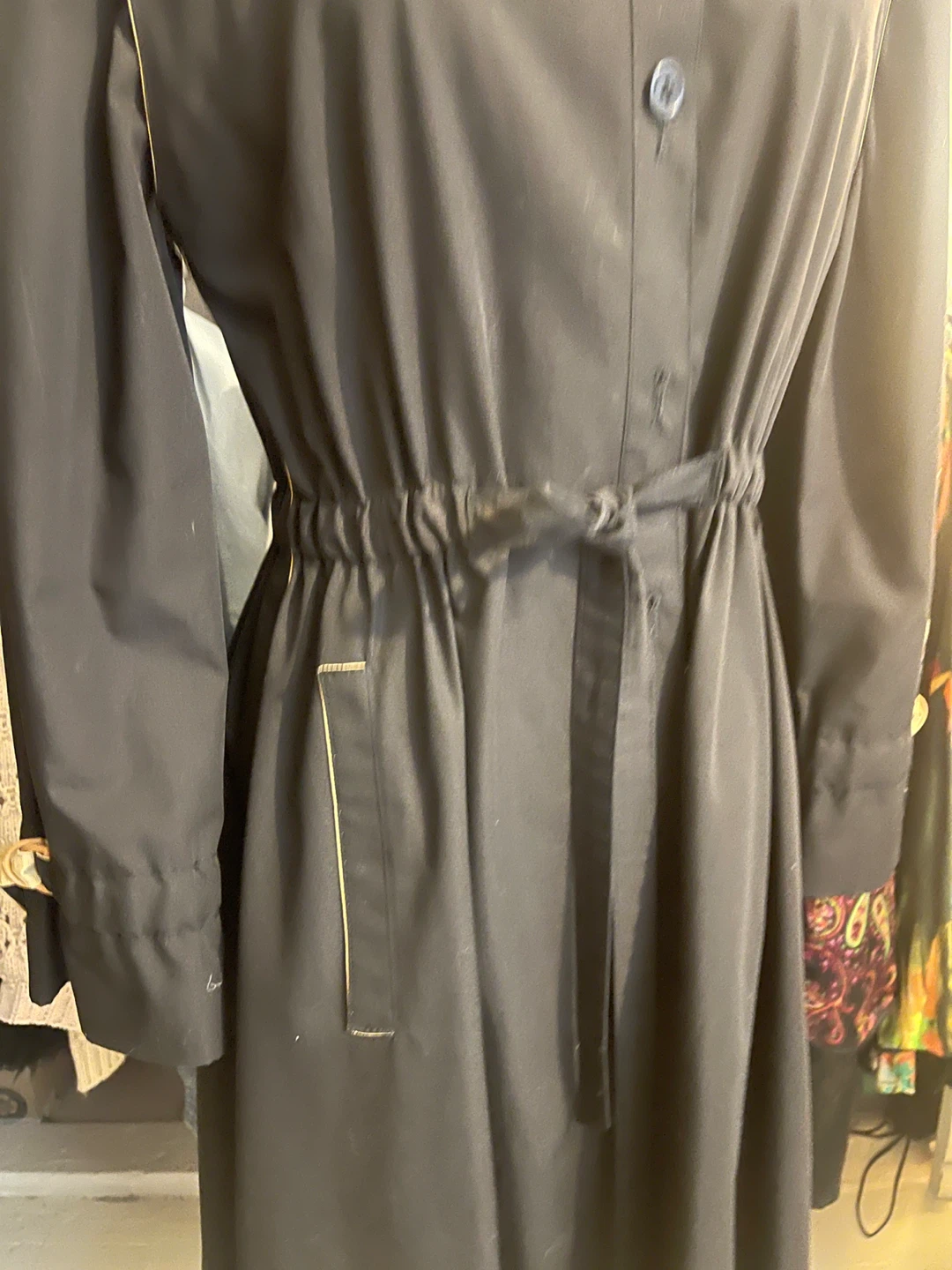 Vintage West Germany Black Trench Dress Coat – Size 36 fits S/M - photo 3