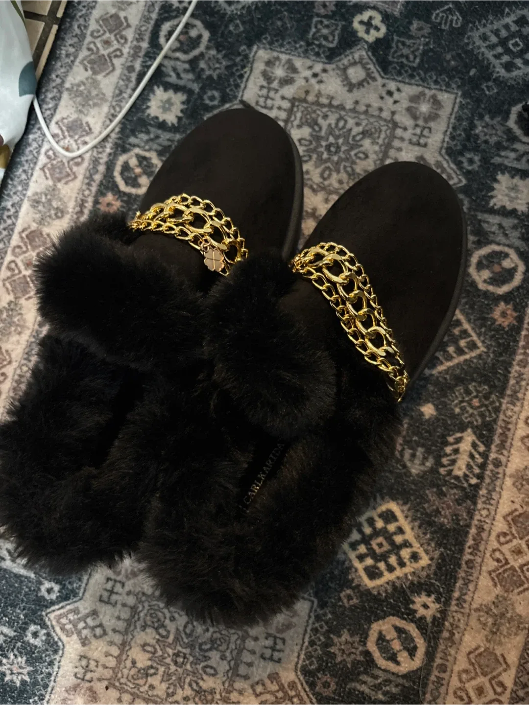 Carl Karida Black Fur Slippers