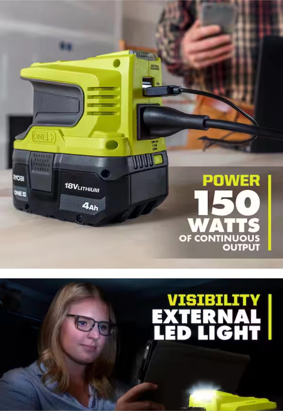 Ryobi 18V ONE+ 150-Watt Power Inverter (Tool Only) - photo 3