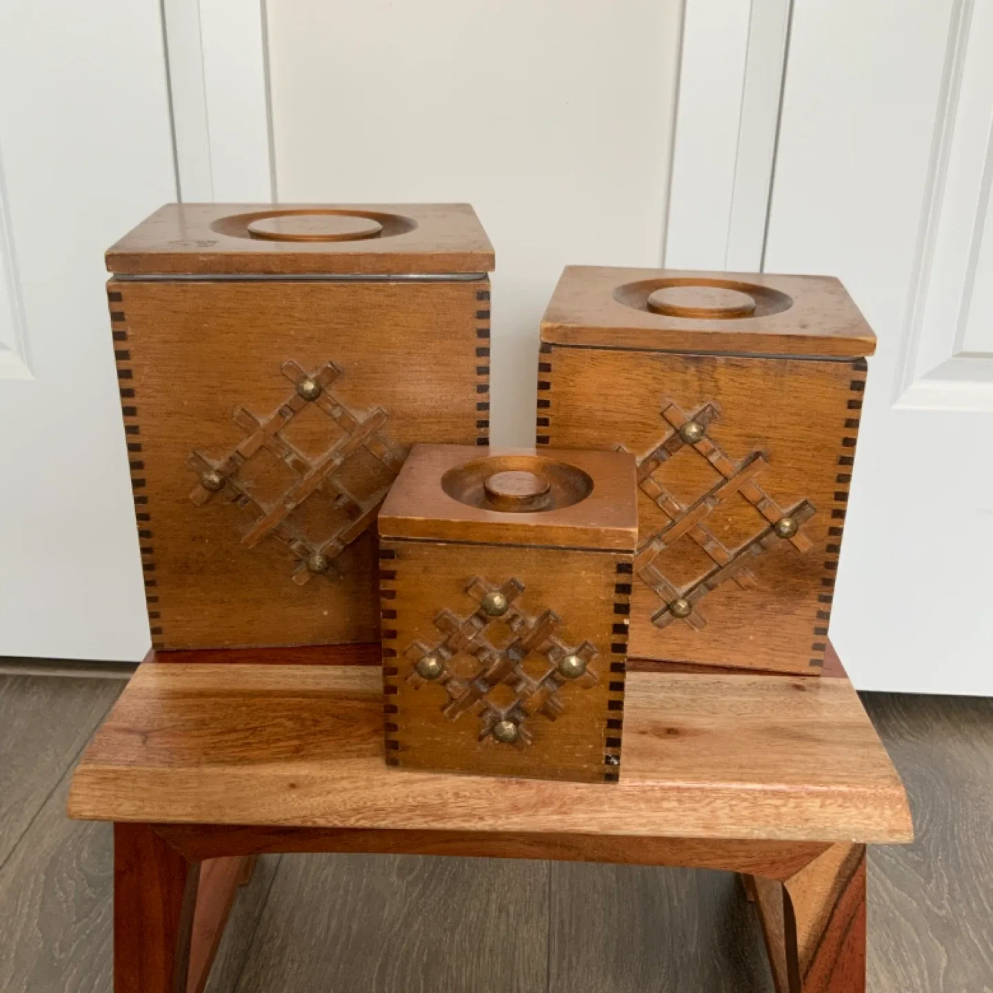 Set of 3 Vintage Wooden Storage Boxes