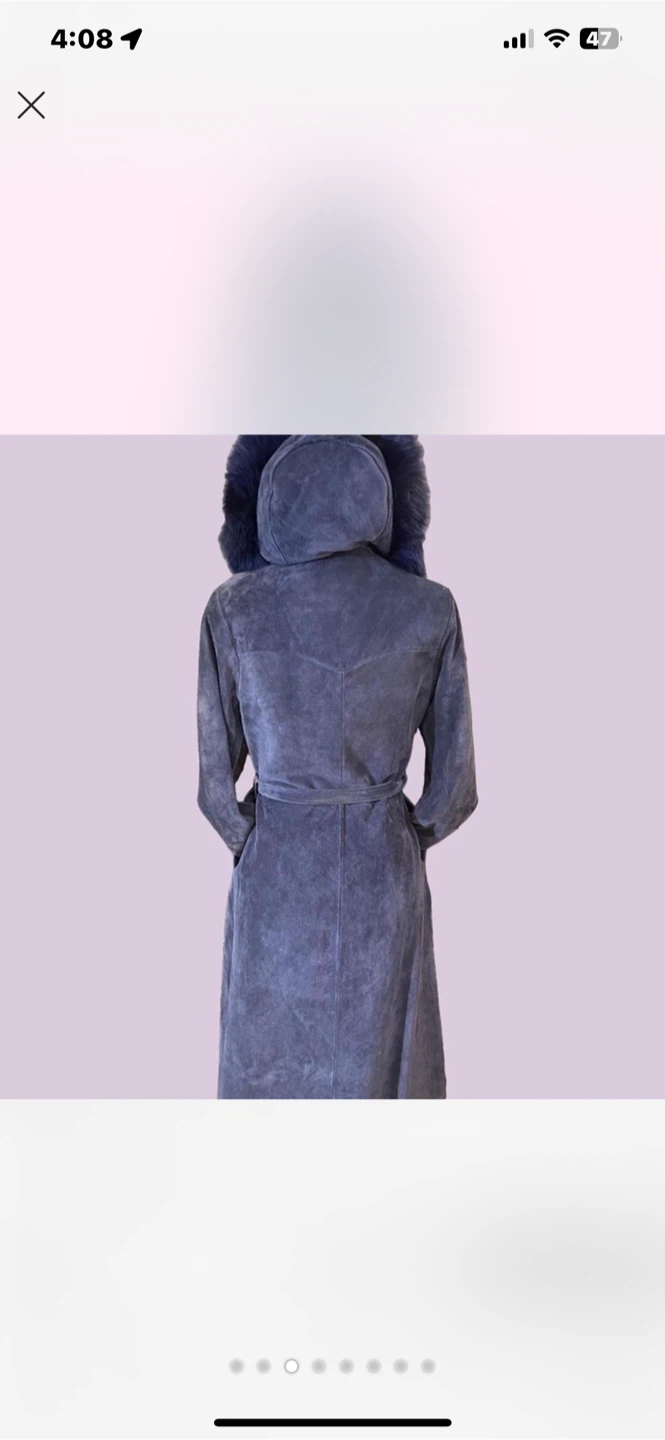 Vintage Blue Suede Coat Vintage 70s Style • S/M • Hooded Coat - photo 2