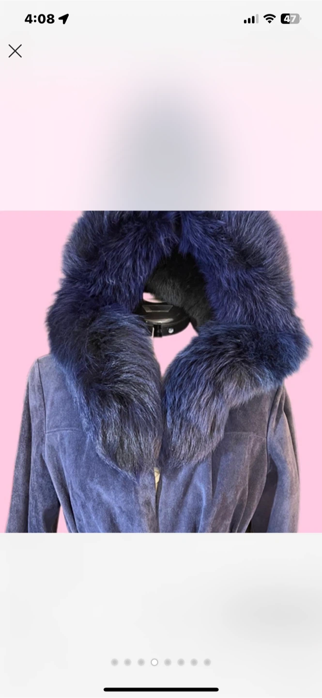 Vintage Blue Suede Coat Vintage 70s Style • S/M • Hooded Coat - photo 4